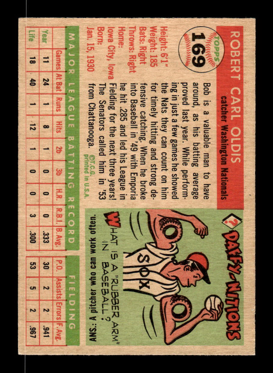 1955 Topps #169 Bob Oldis Washington Senators EX - HI# 55B10007503