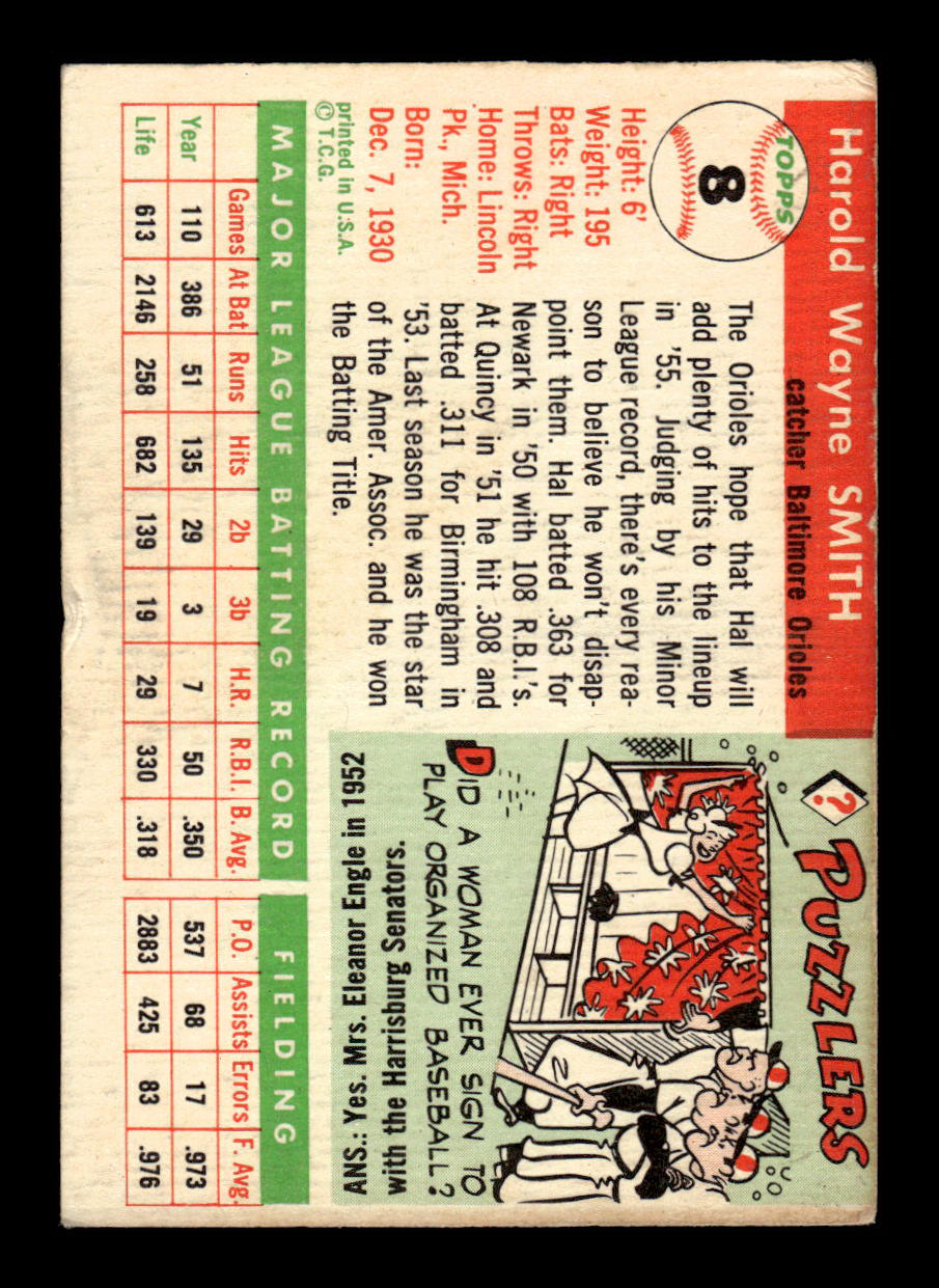 1955 Topps #8 Hal Smith Baltimore Orioles VG 55B10007521