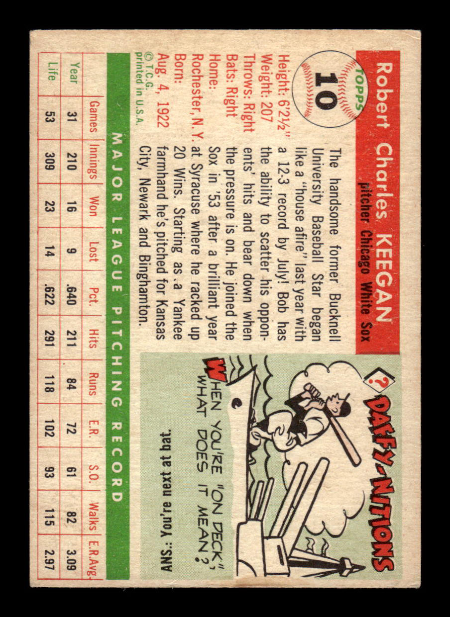1955 Topps #10 Bob Keegan Chicago White Sox VG 55B10007523