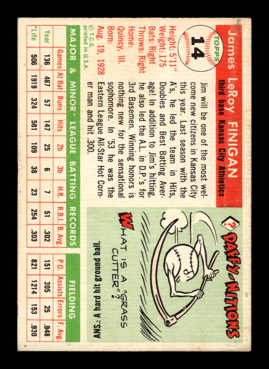 1955 Topps #14 Jim Finigan Kansas City Athletics VGEX 55B10007524