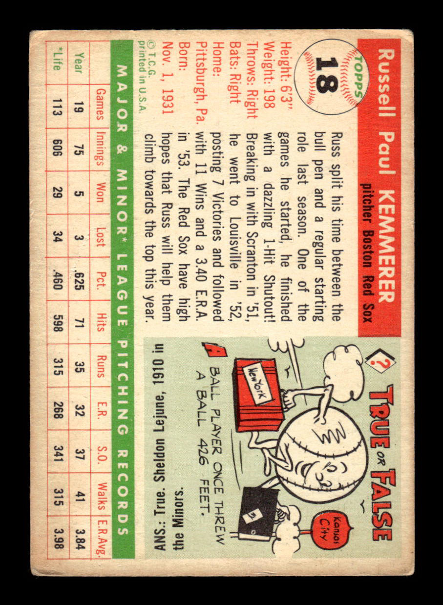 1955 Topps #18 Russ Kemmerer Boston Red Sox VG 55B10007526