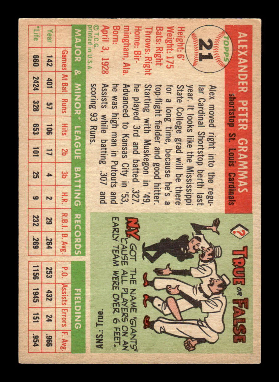 1955 Topps #21 Alex Grammas St. Louis Cardinals EX 55B10007529