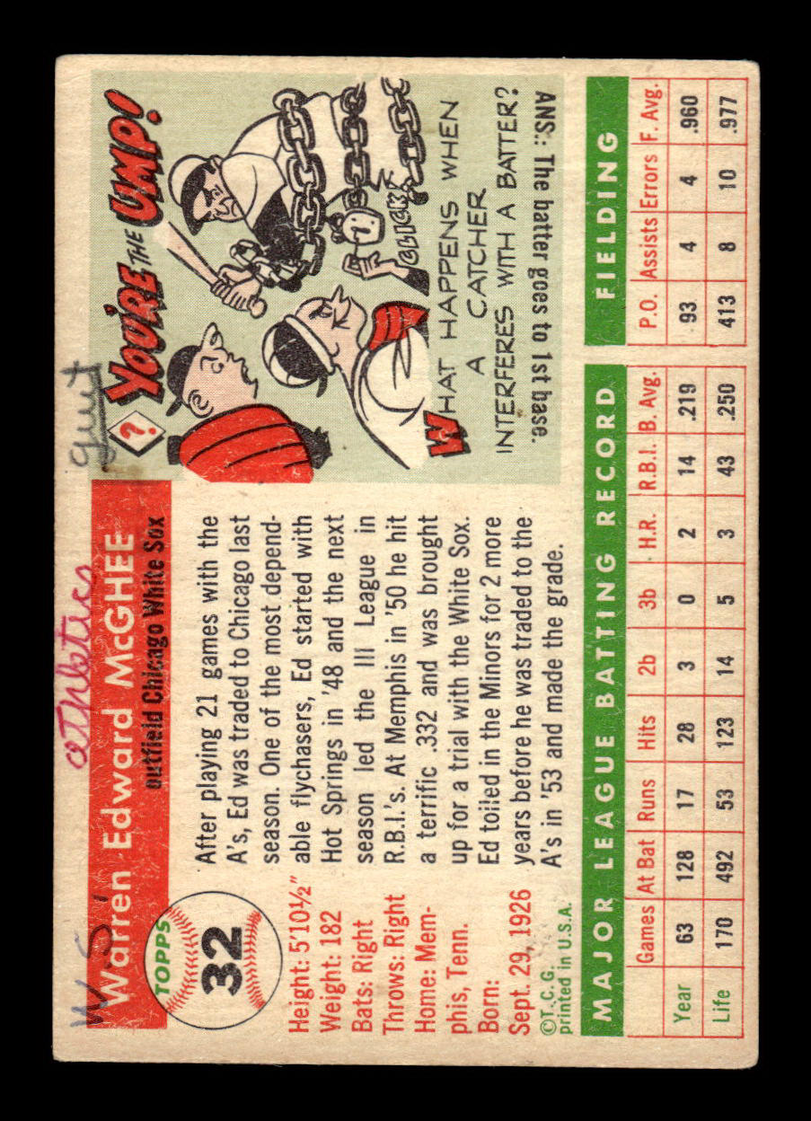 1955 Topps #32 Ed McGhee Chicago White Sox Poor mk 55B10007537