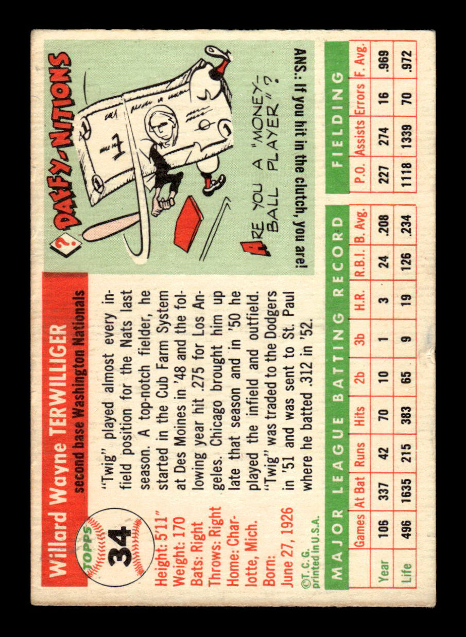 1955 Topps #34 Wayne Terwilliger Washington Senators VG 55B10007539