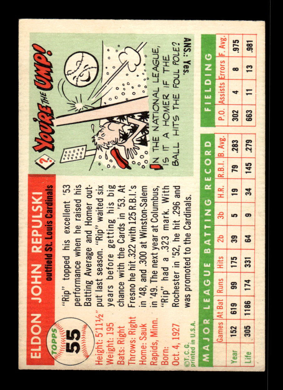 1955 Topps #55 Rip Repulski St. Louis Cardinals VG 55B10007551