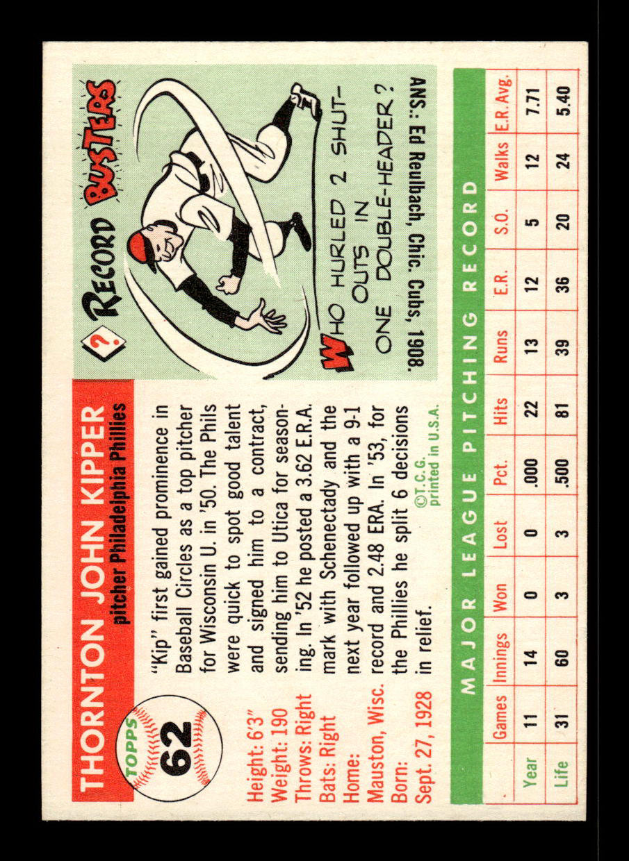 1955 Topps #62 Thornton Kipper Philadelphia Phillies VG 55B10007558