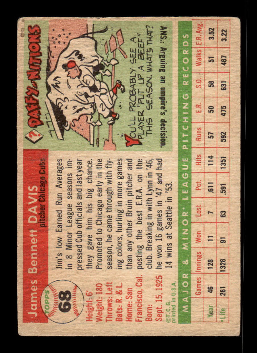 1955 Topps #68 Jim Davis Chicago Cubs Poor 55B10007563
