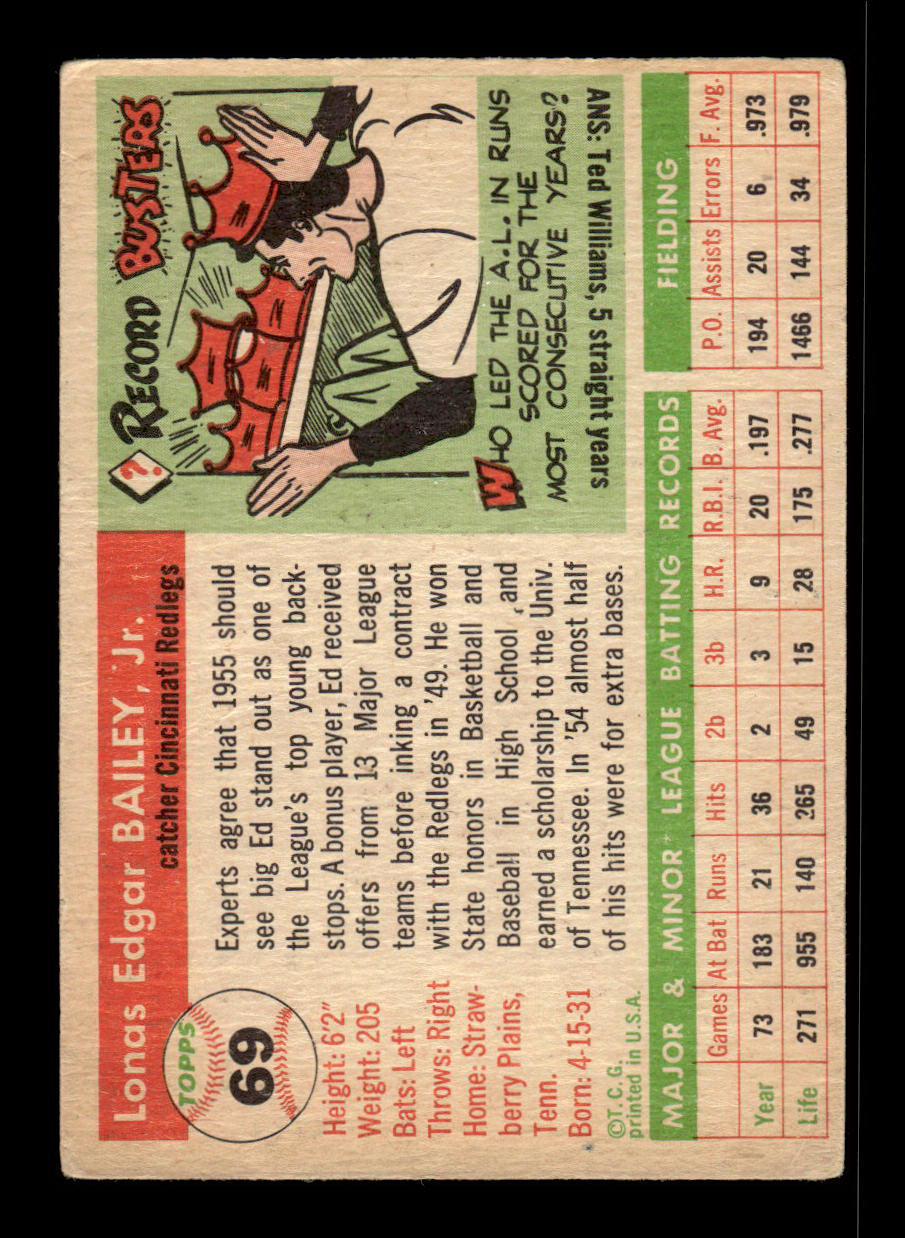 1955 Topps #69 Ed Bailey Cincinnati Redlegs VG 55B10007564
