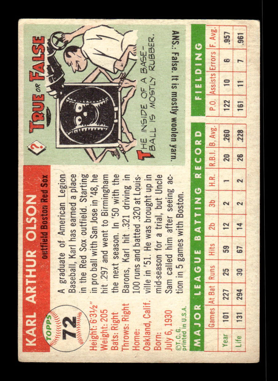 1955 Topps #72 Karl Olson Boston Red Sox VGEX 55B10007567
