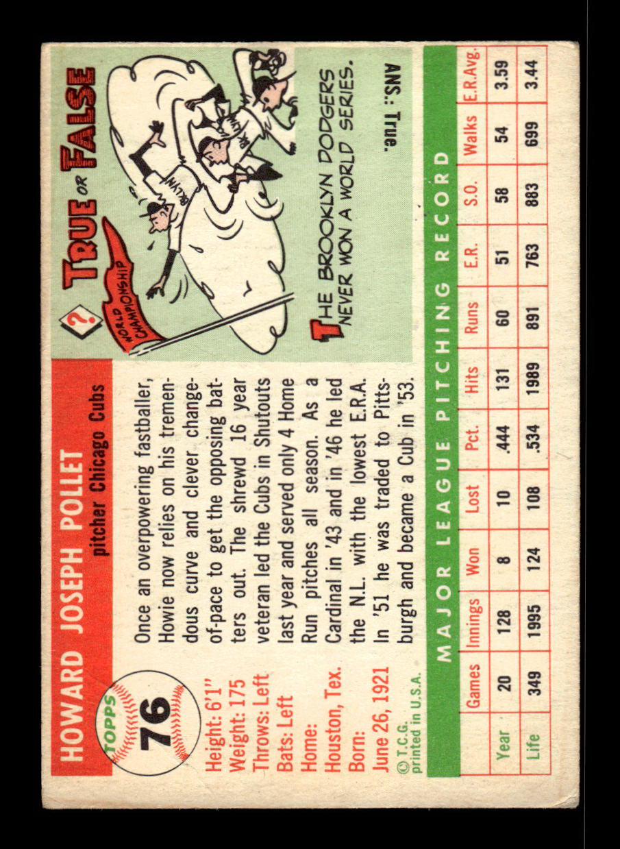 1955 Topps #76 Howie Pollet Chicago Cubs VG 55B10007569