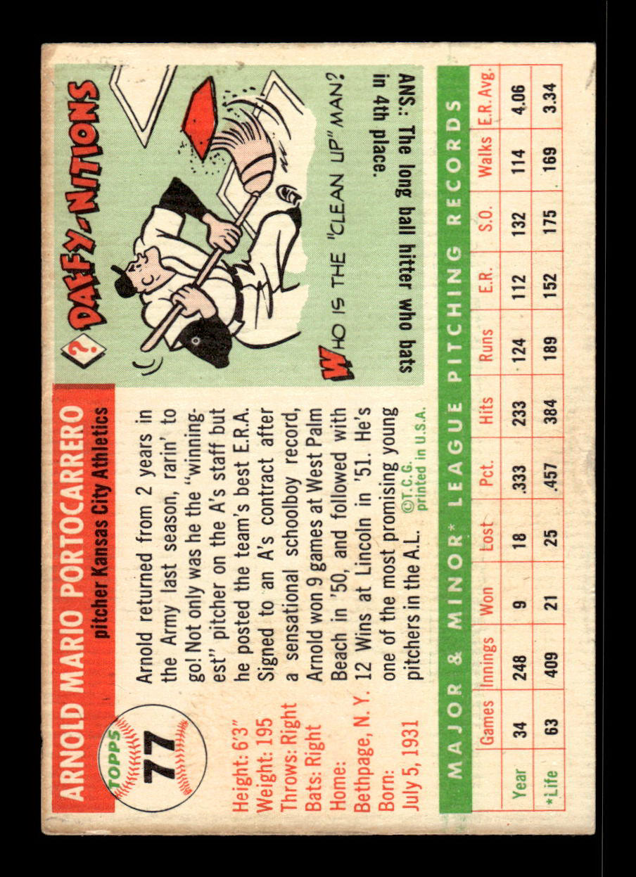 1955 Topps #77 Arnold Portocarrero Kansas City Athletics VG 55B10007570