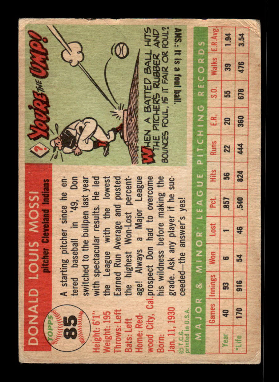 1955 Topps #85 Don Mossi Cleveland Indians VG 55B10007574