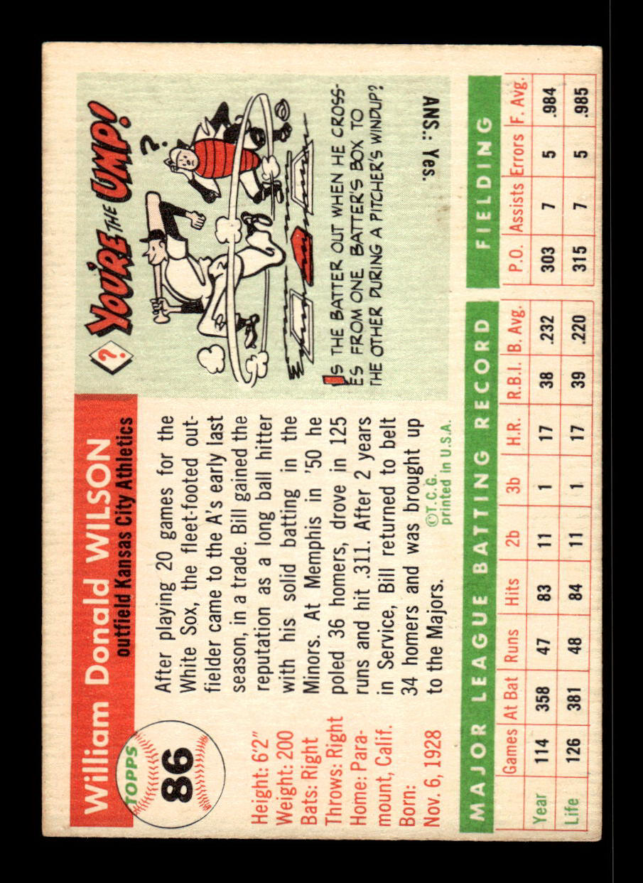 1955 Topps #86 Bill Wilson Kansas City Athletics VG 55B10007575