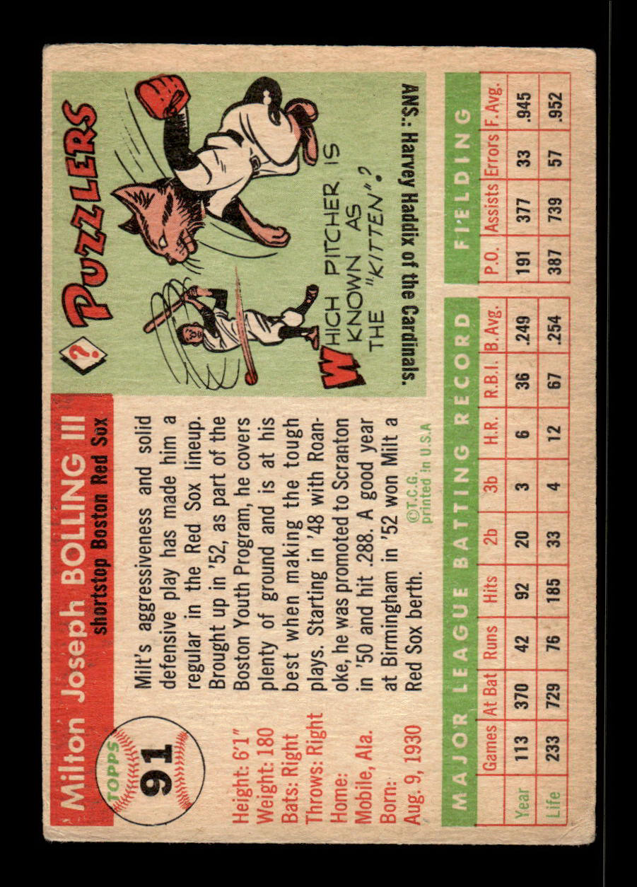 1955 Topps #91 Milt Bolling Boston Red Sox VG 55B10007580
