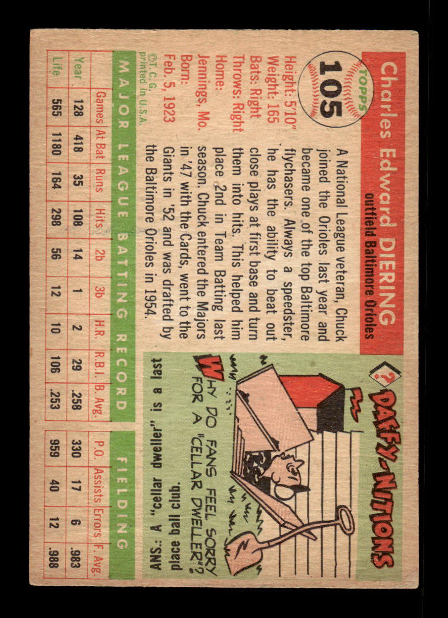 1955 Topps #105 Chuck Diering Baltimore Orioles VG 55B10007591