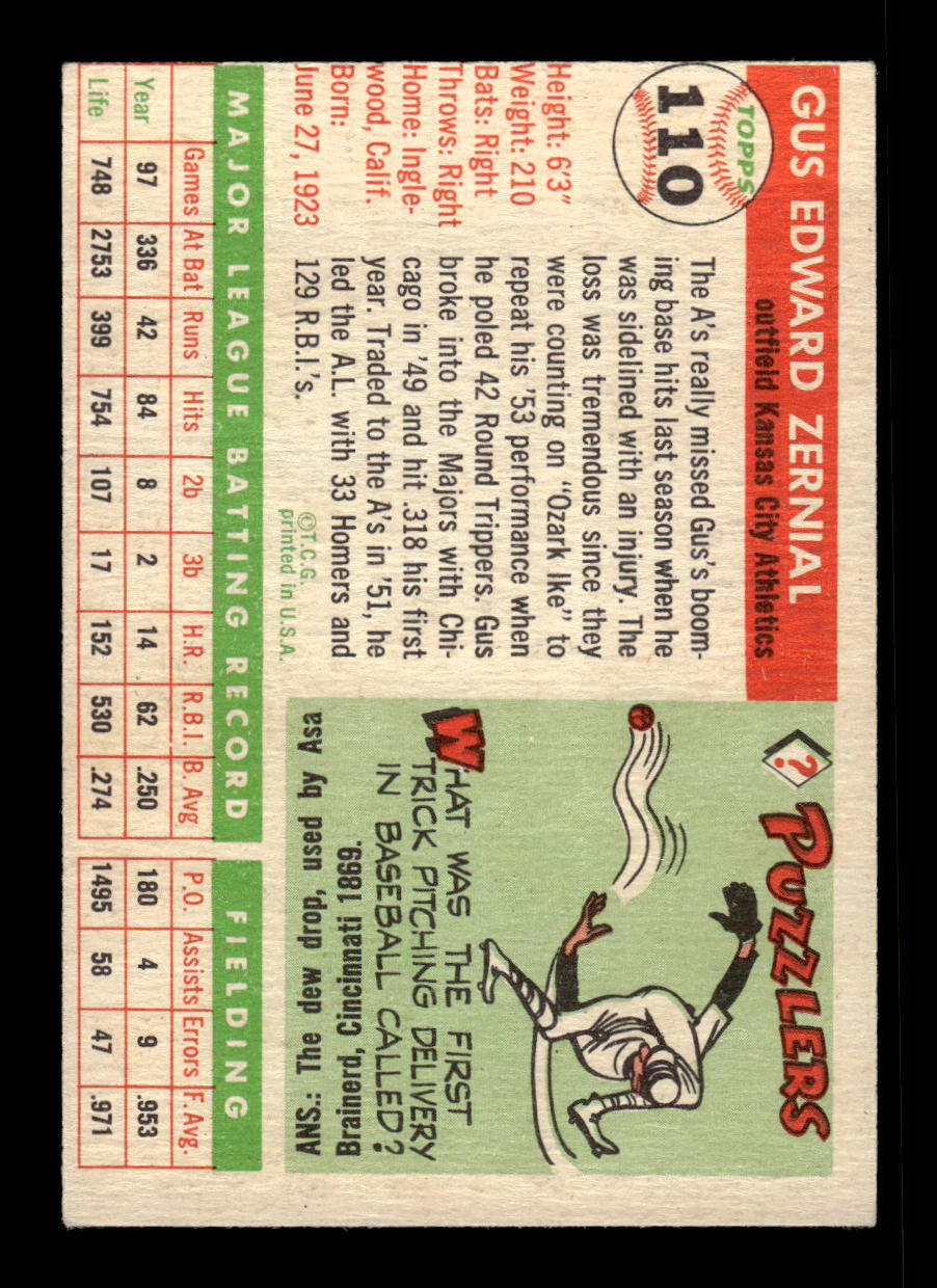 1955 Topps #110 Gus Zernial Kansas City Athletics VG 55B10007594