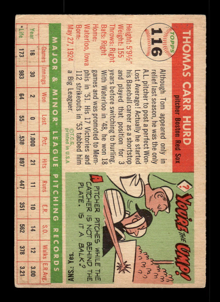 1955 Topps #116 Tom Hurd Boston Red Sox VG 55B10007598