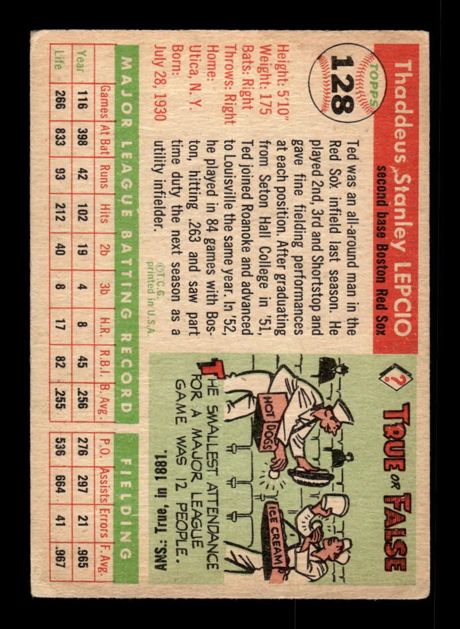 1955 Topps #128 Ted Lepcio Boston Red Sox VG 55B10007604