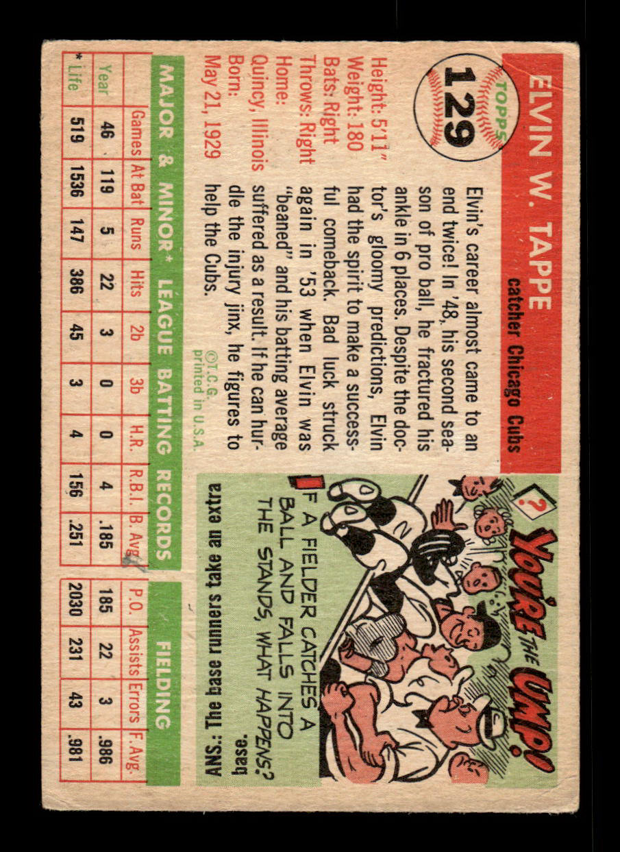 1955 Topps #129 Elvin Tappe Chicago Cubs VG 55B10007605