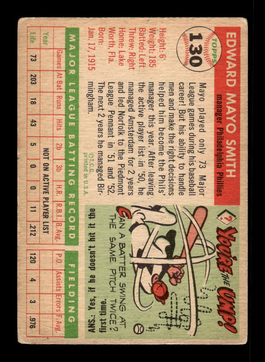 1955 Topps #130 Mayo Smith Philadelphia Phillies VG 55B10007606