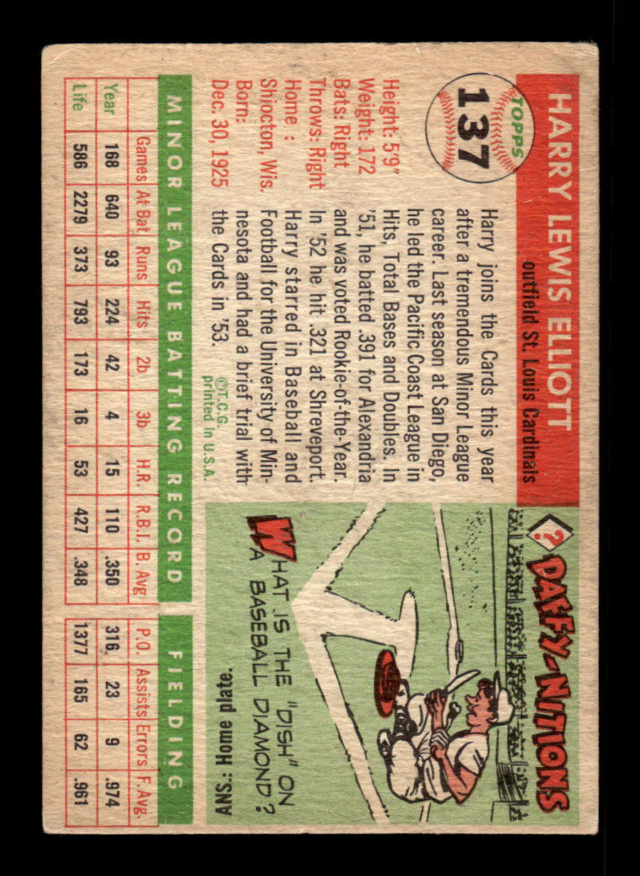 1955 Topps #137a Harry Elliott St. Louis Cardinals G/VG 55B10007612