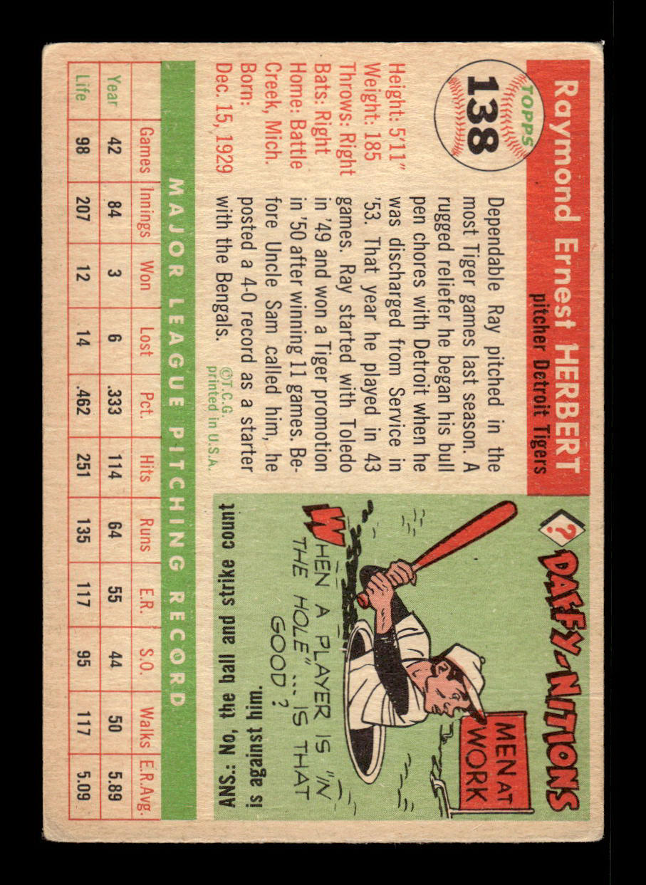 1955 Topps #138 Ray Herbert Detroit Tigers VG 55B10007613