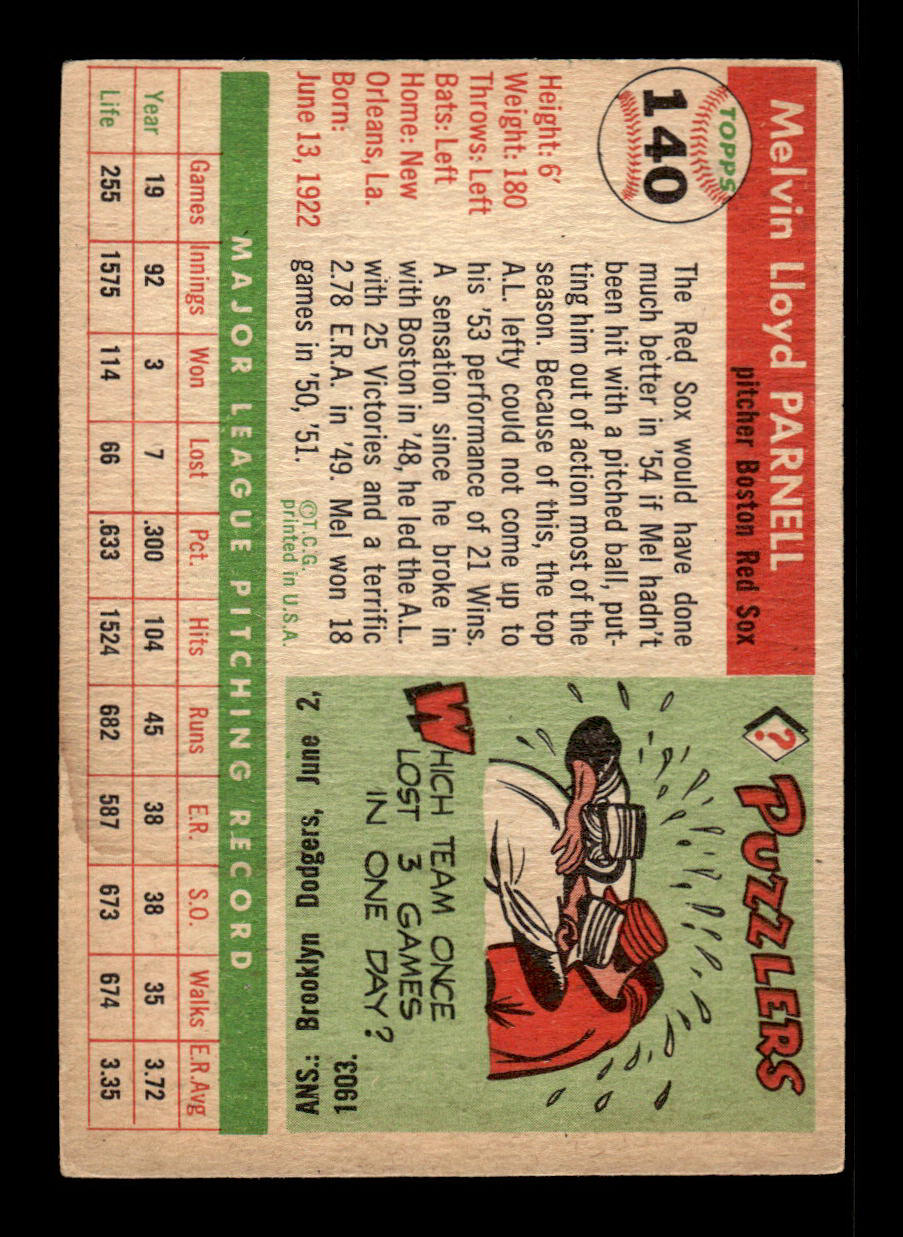 1955 Topps #140 Mel Parnell Boston Red Sox VG 55B10007615