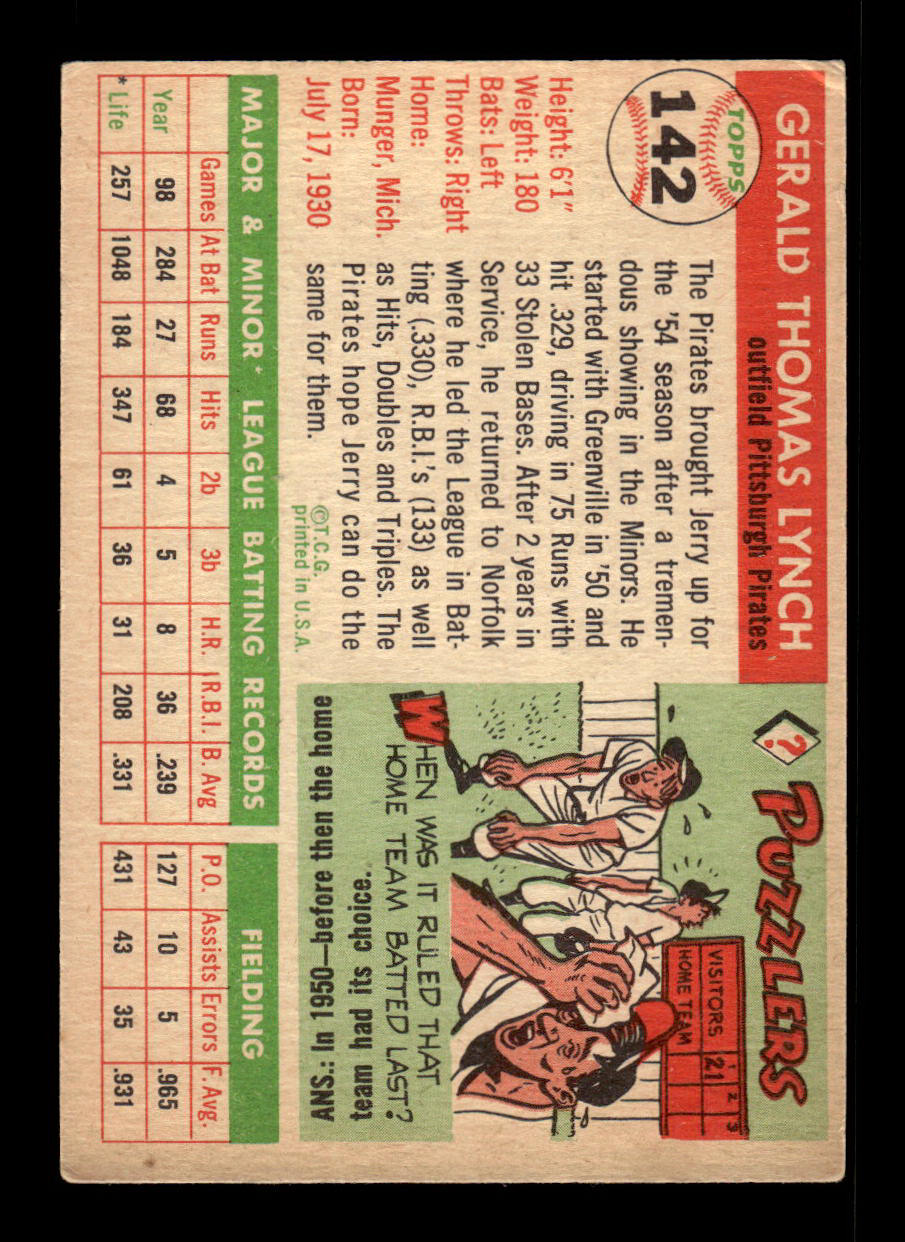 1955 Topps #142 Jerry Lynch Pittsburgh Pirates VG 55B10007617