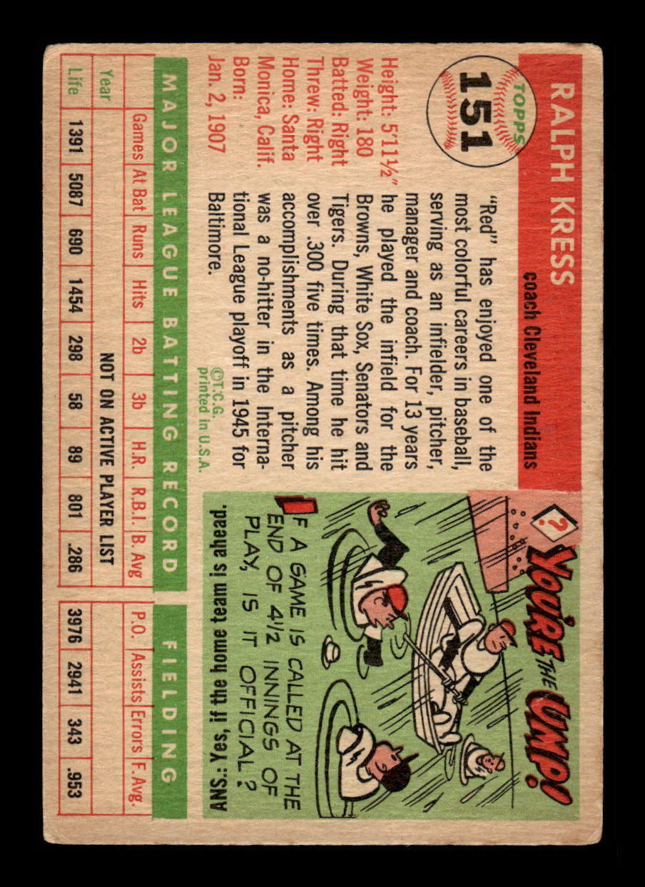1955 Topps #151 Red Kress Cleveland Indians VG 55B10007624