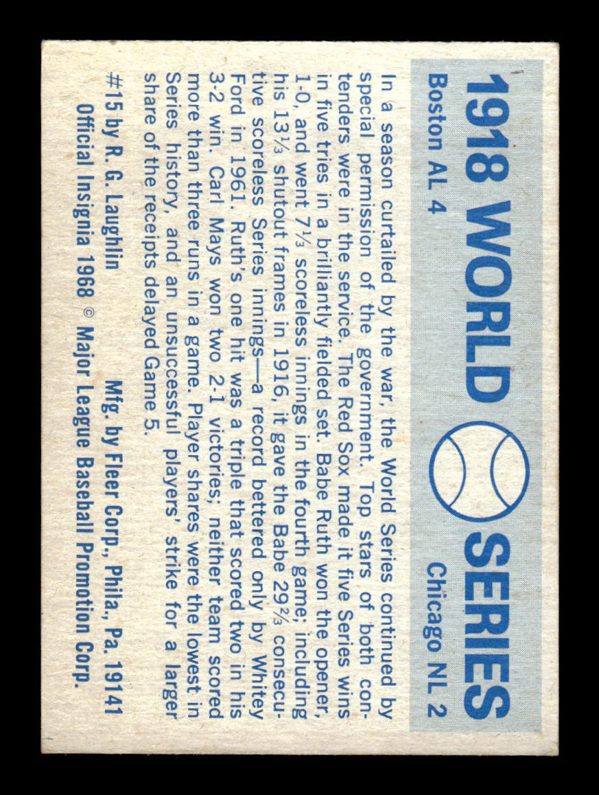 1970 Fleer World Series #15 1918 - Cubs vs. Red Sox VGEX 55B10007654