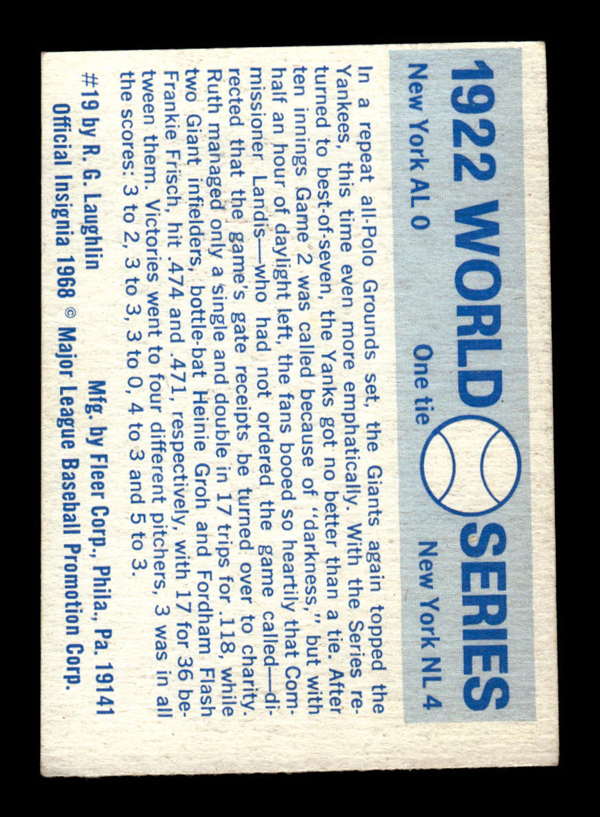 1970 Fleer World Series #19 1922 - Giants vs. Yankees VGEX 55B10007656