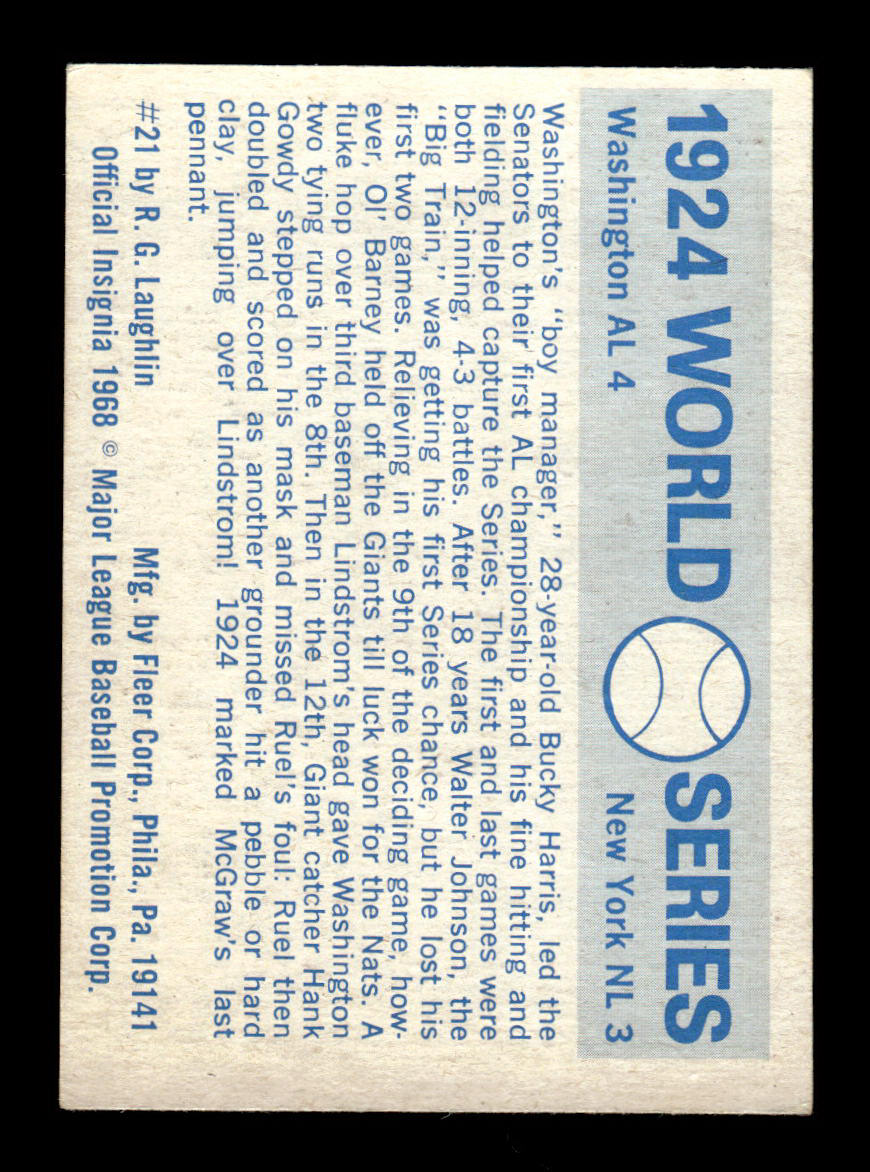 1970 Fleer World Series #21 1924 - Giants vs. Senators VGEX 55B10007658