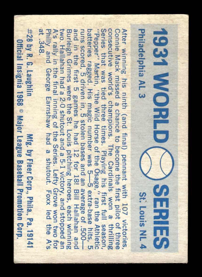 1970 Fleer World Series #28 1931 - Cardinals vs. As VGEX 55B10007661