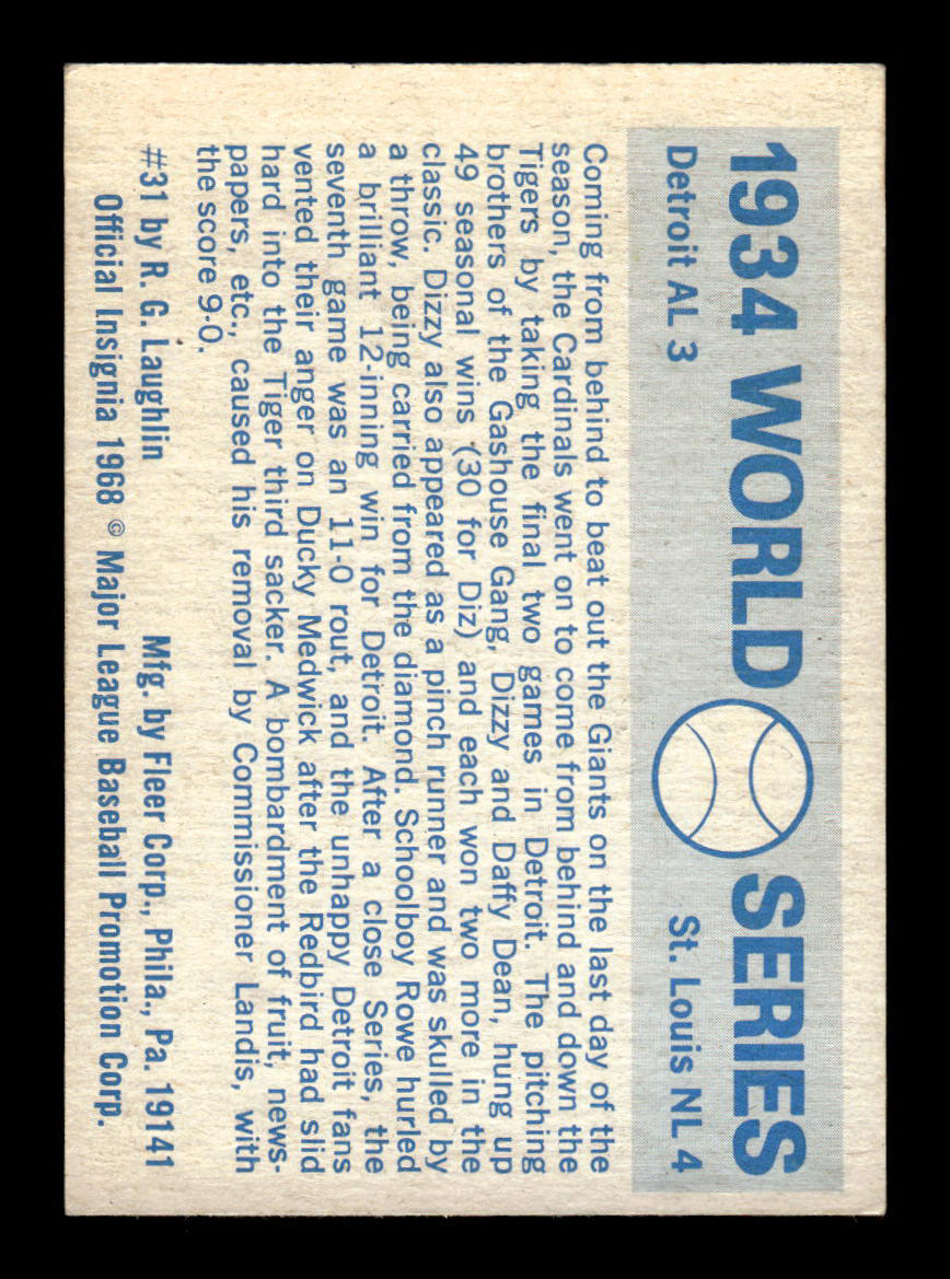 1970 Fleer World Series #31 1934 - Cardinals vs. Tigers  VGEX 55B10007662