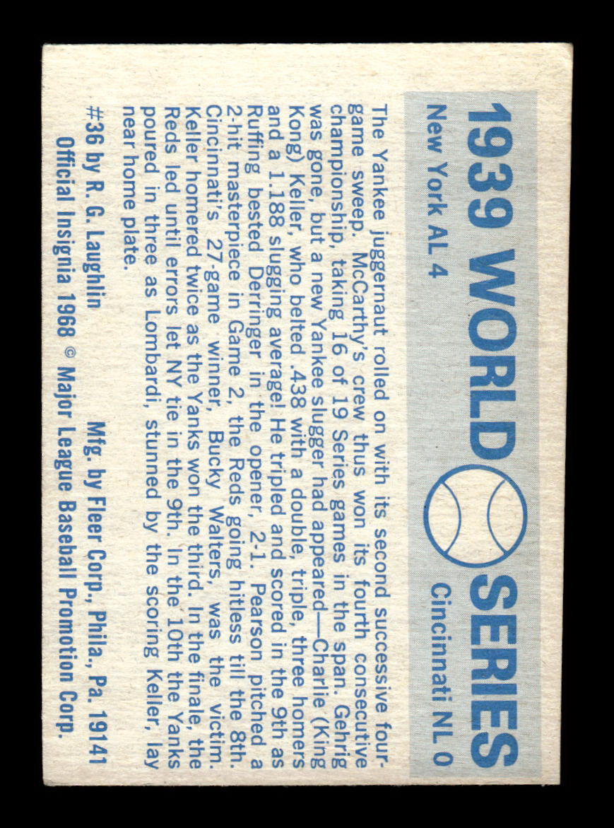 1970 Fleer World Series #36 1939 - Reds vs. Yankees VGEX 55B10007663
