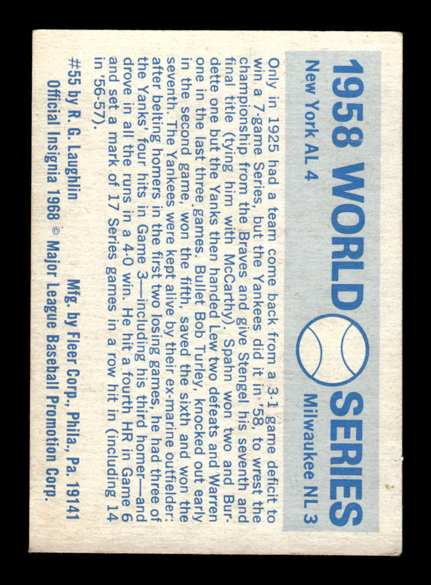1970 Fleer World Series #55 1958 - Yankees vs. Braves VGEX 55B10007669