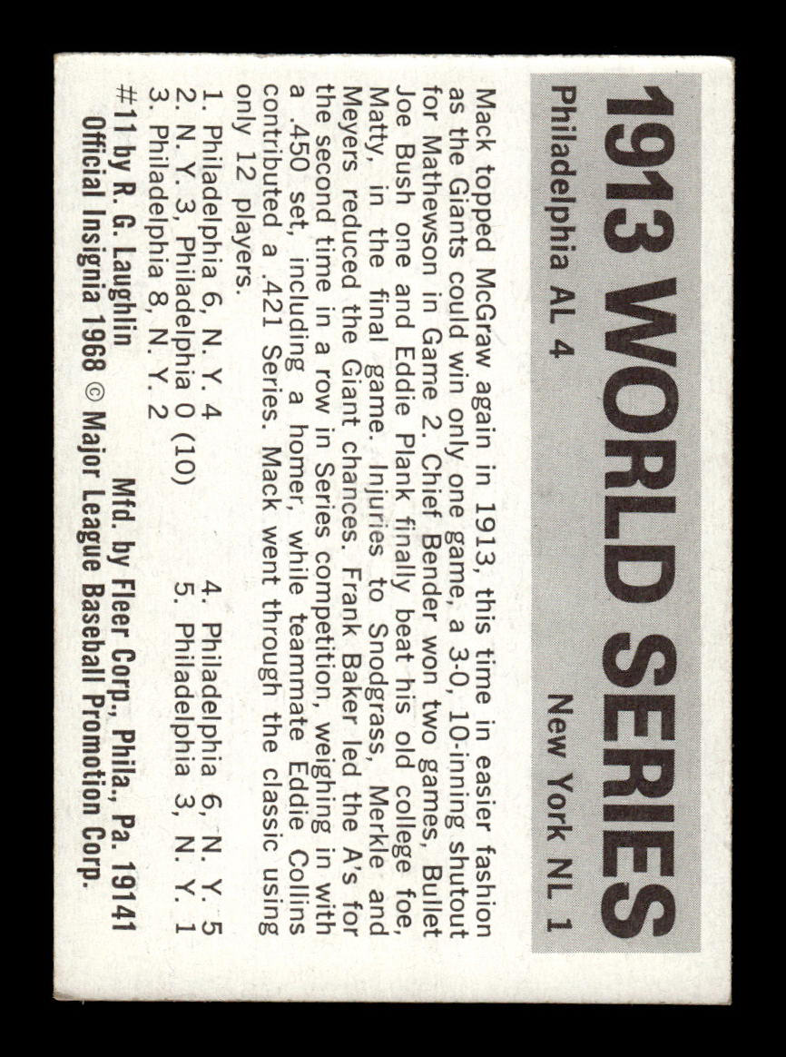 1971 Fleer World Series (Black Backs) #11 1913 - Giants vs. A's VGEX 55B10007673