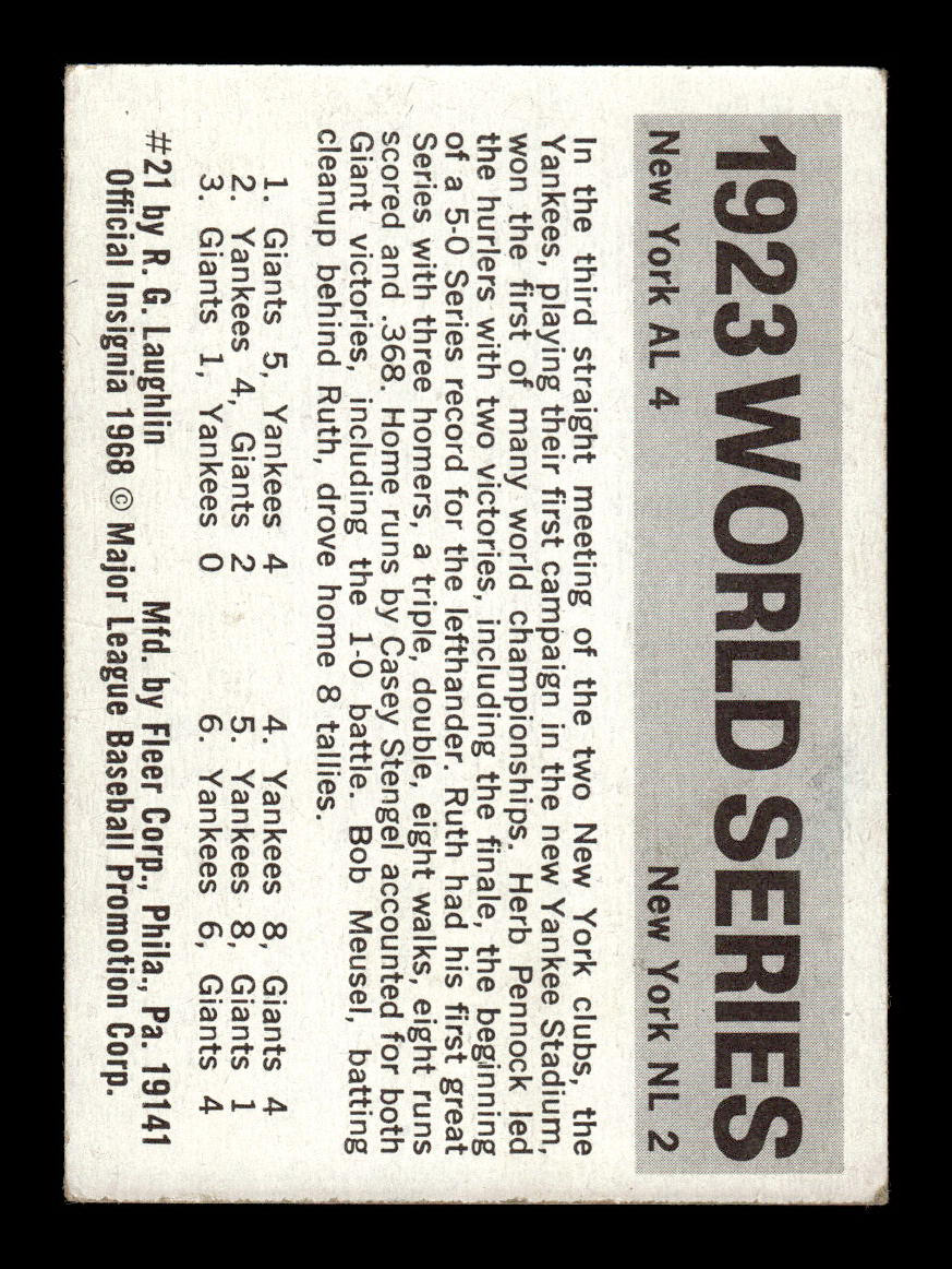 1971 Fleer World Series Black Backs #21 1923 - Giants Yankees VGEX 55B10007676