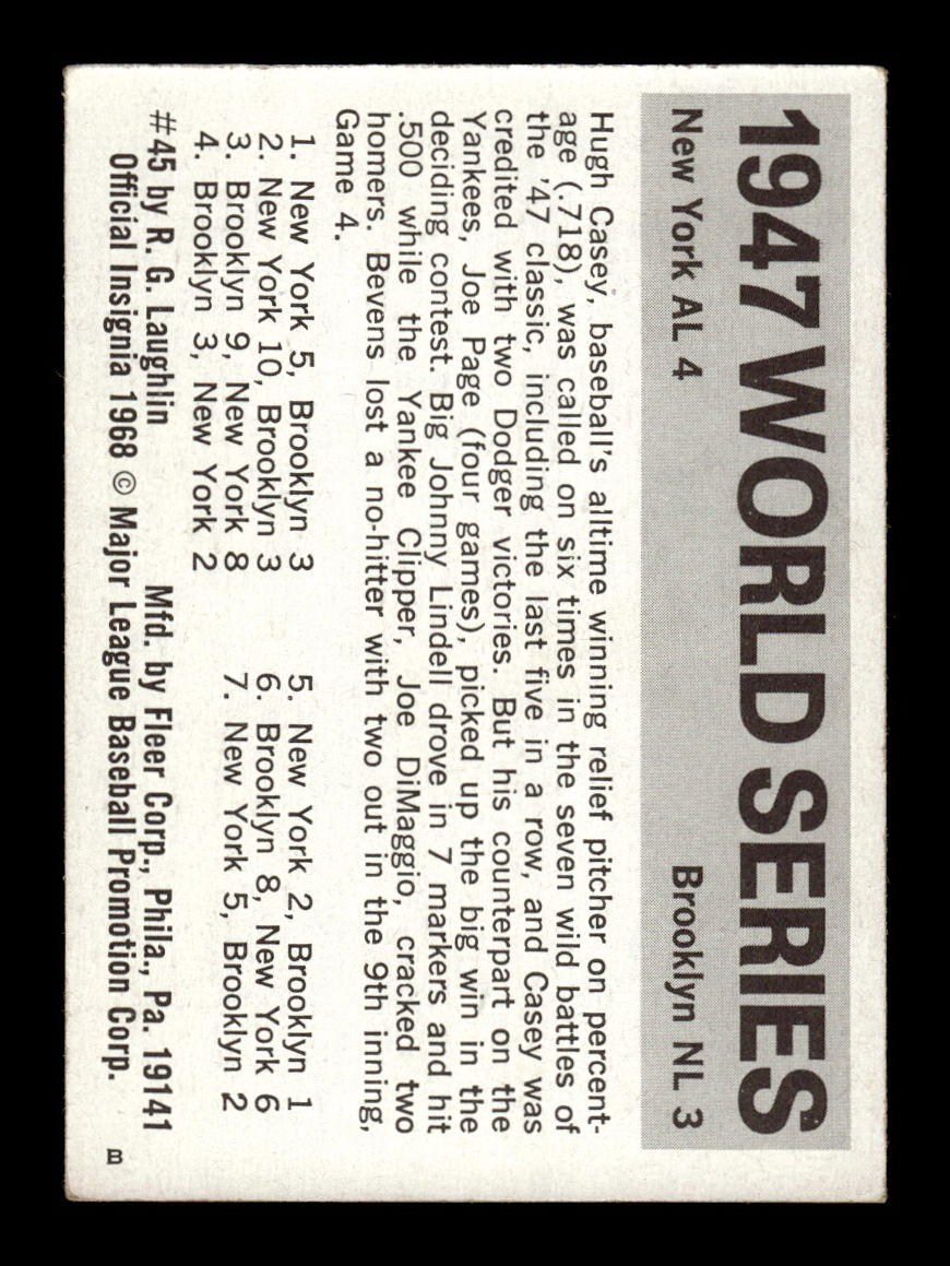 1971 Fleer World Series Black Backs #45 1947 - Dodgers Yankees VGEX 55B10007677