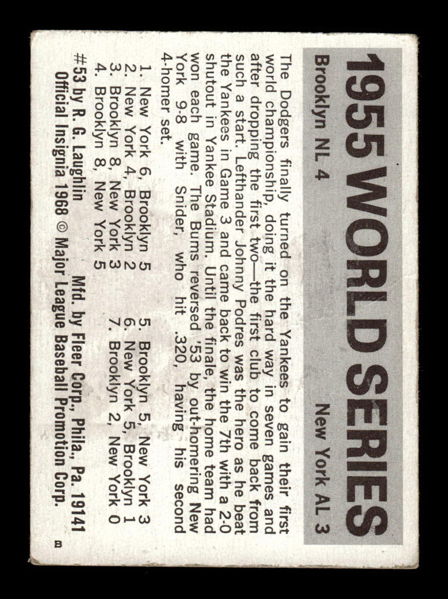 1971 Fleer World Series Black Backs #53 1955 - Dodgers Yankees VGEX 55B10007681