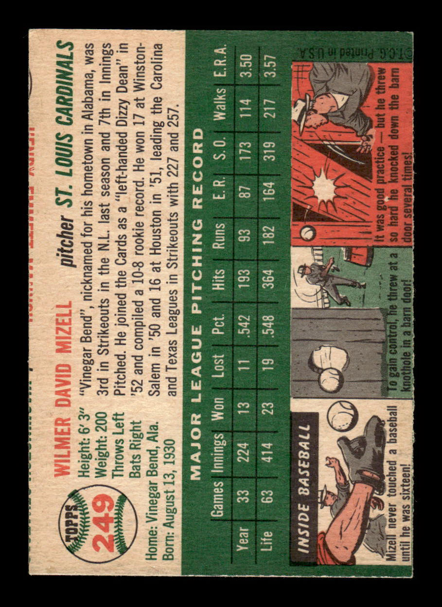 1954 Topps #249 Wilmer Mizell St. Louis Cardinals VG 54T10007684