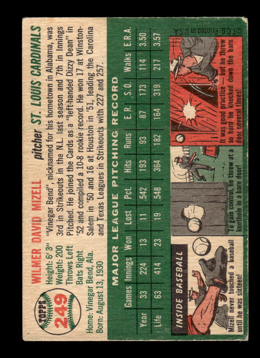 1954 Topps #249 Wilmer Mizell St. Louis Cardinals VG 54T10007685