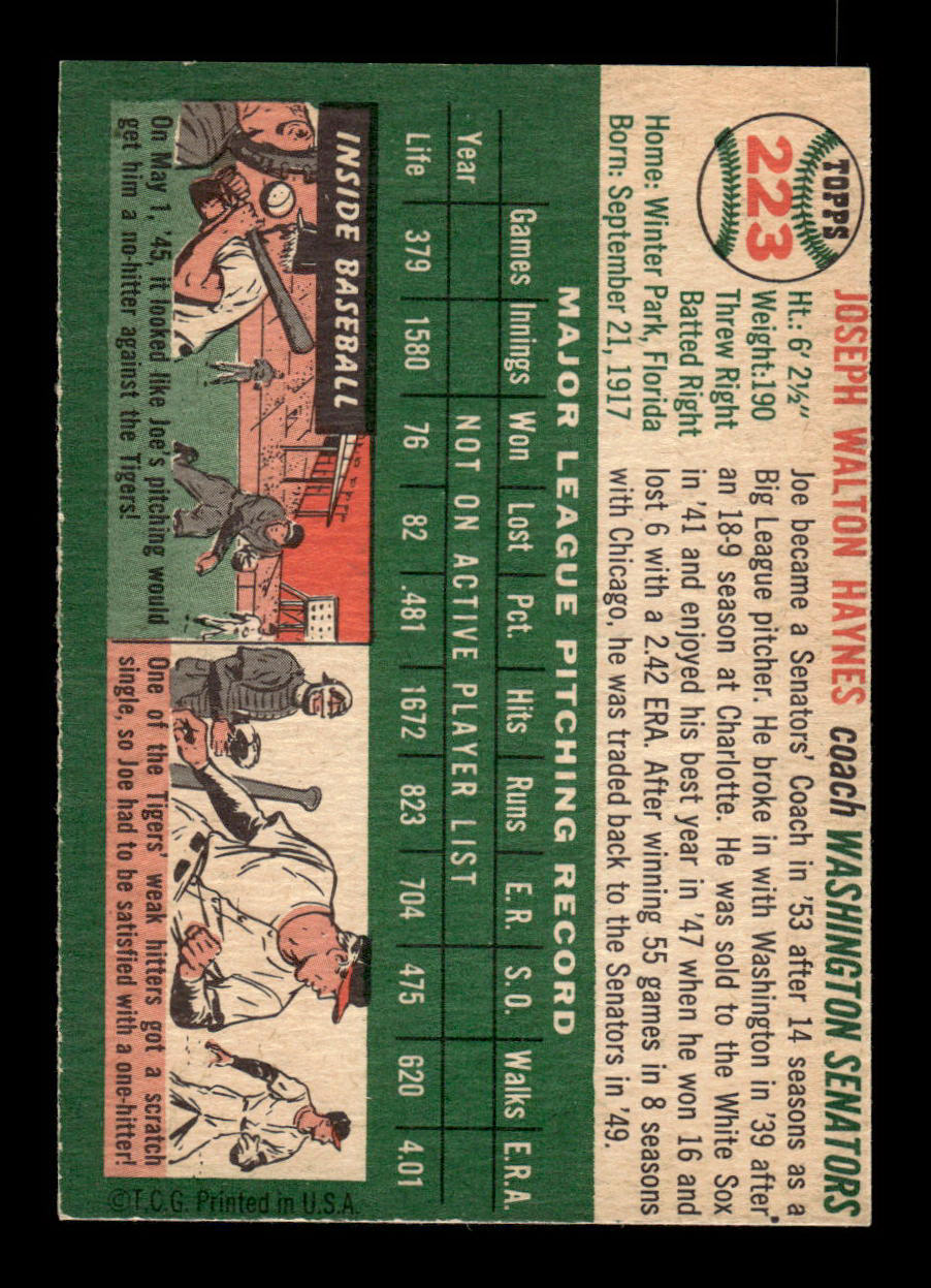 1954 Topps #223 Joe Haynes Washington Senators VG 54T10007691
