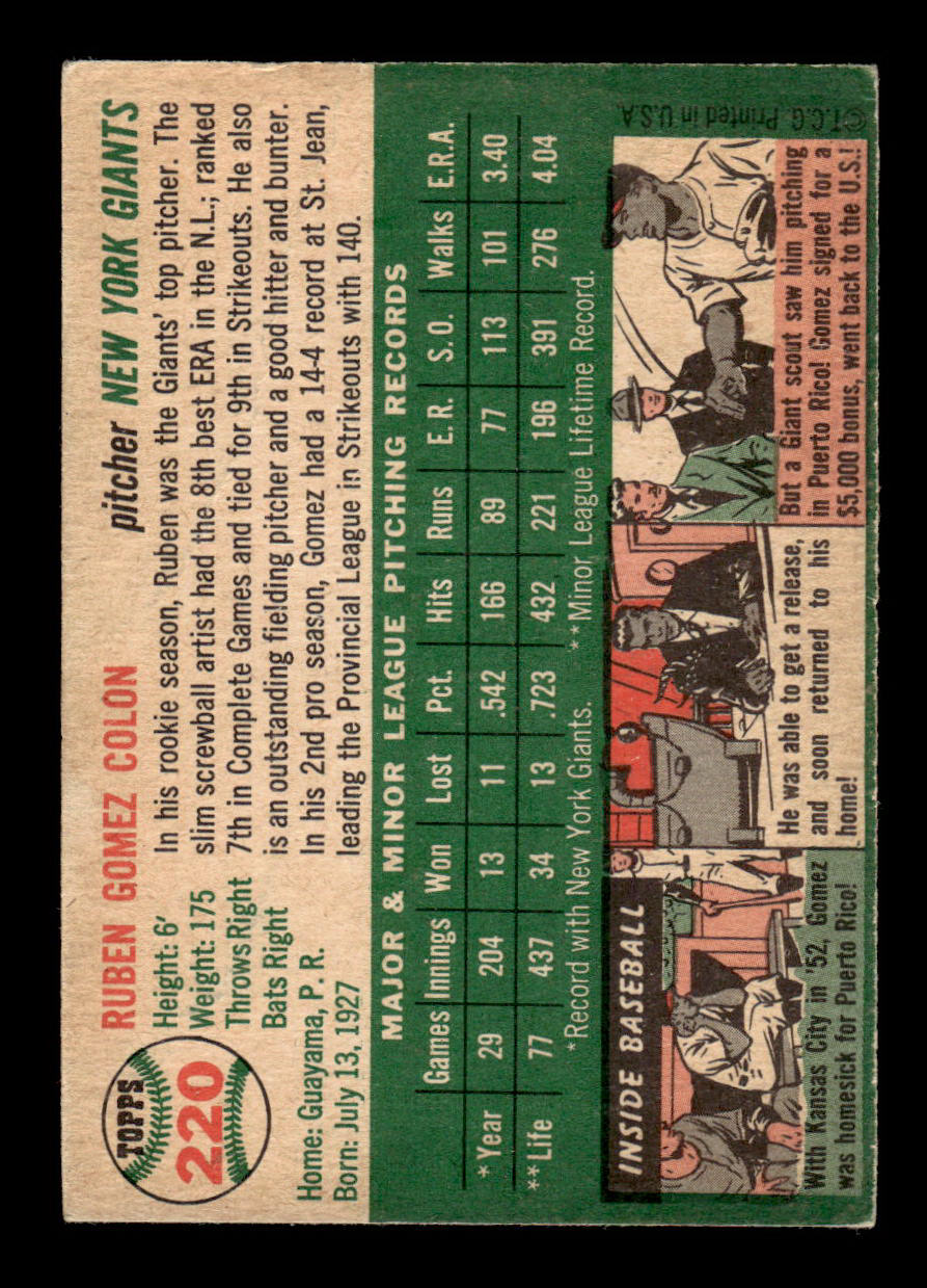 1954 Topps #220 Ruben Gomez New York Giants G/VG 54T10007692