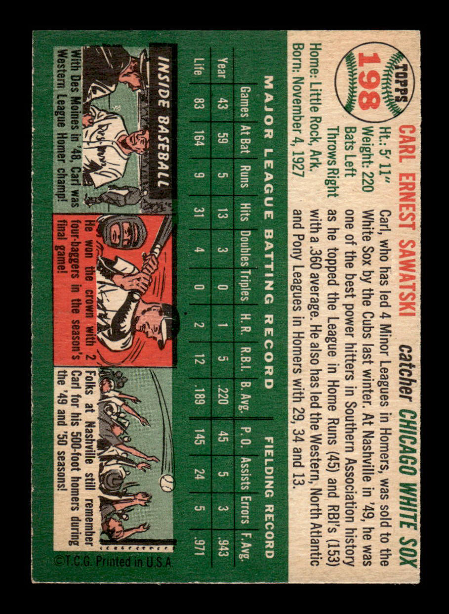 1954 Topps #198 Carl Sawatski Chicago White Sox VG 54T10007701