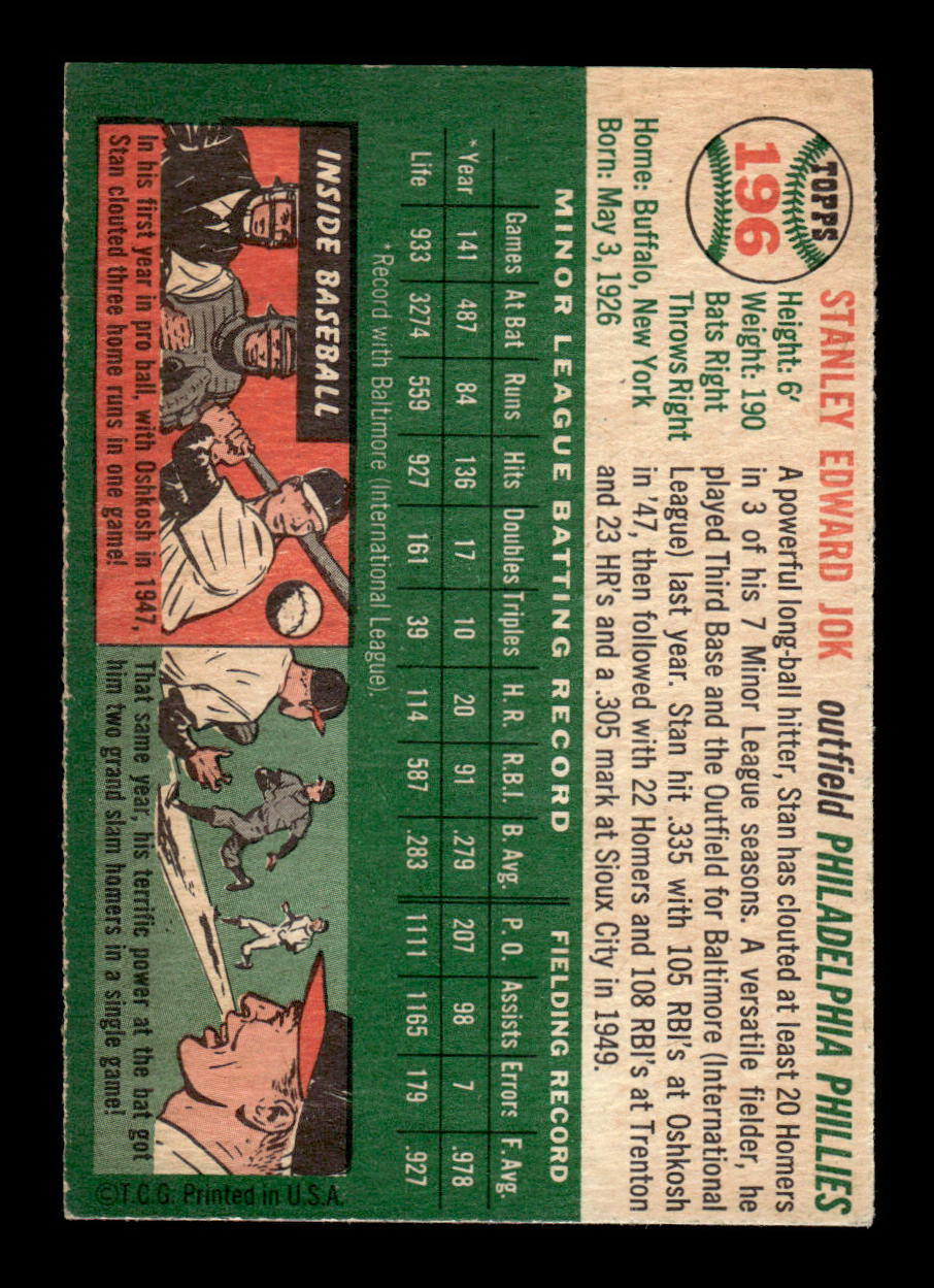 1954 Topps #196 Stan Jok Philadelphia Phillies VG 54T10007702