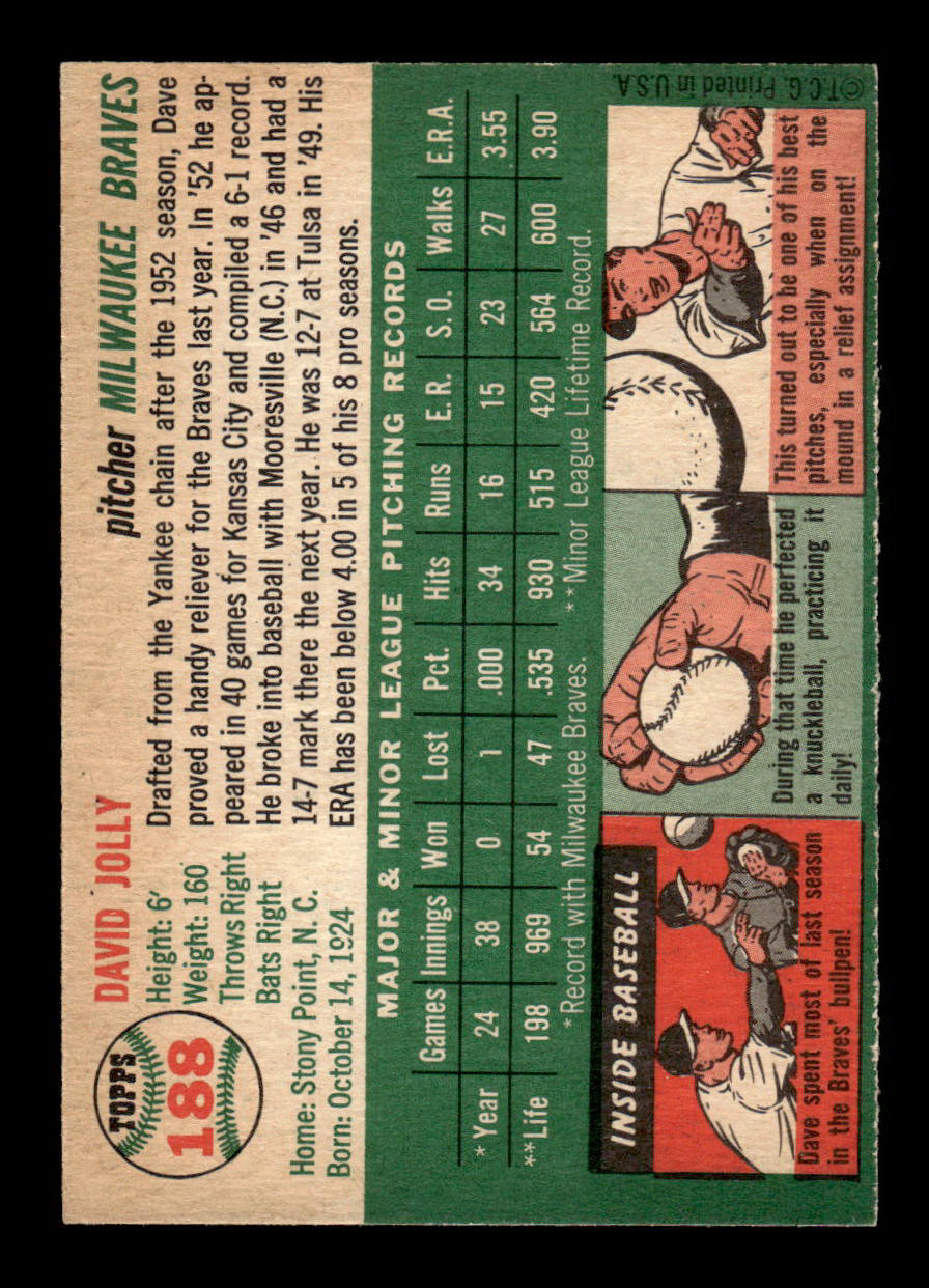 1954 Topps #188 Dave Jolly Milwaukee Braves EX - HI# 54T10007708