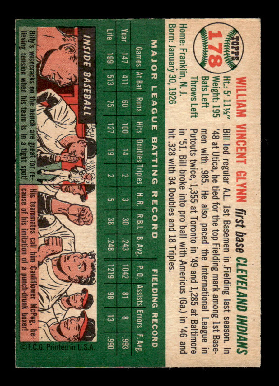 1954 Topps #178 Bill Glynn Cleveland Indians VG 54T10007713