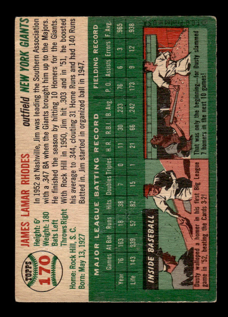 1954 Topps #170 Jim Rhodes New York Giants VG 54T10007719