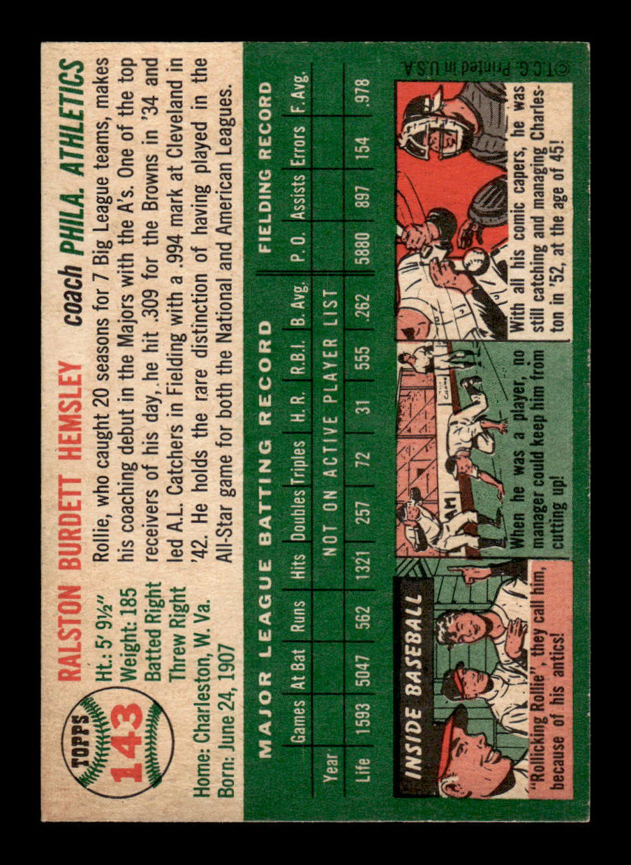 1954 Topps #143 Rollie Hemsley Philadelphia Athletics VG 54T10007733